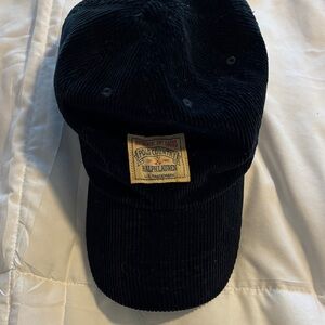 Ralph Lauren Navy Corduroy Cap with Leather Strap
